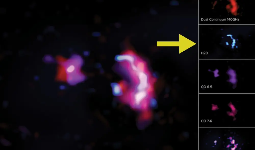 La galaxia masiva SPT0311-58 fue detectada por primera vez por los científicos de ALMA en 2017. Foto: ALMA (ESO / NAOJ / NRAO) / S.Dagnello (NRAO)