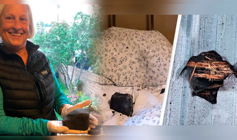 La roca espacial que aterrizó en la cama luego de atravesar el techo. Foto: Ruth Hamilton La roca espacial que aterrizó en la cama luego de atravesar el techo. Foto: Ruth Hamilton