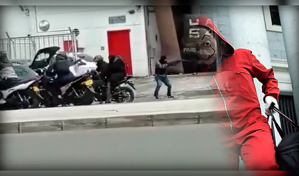 La Policía de Colombia se enfrentó a varios encapuchados. Foto: composición/captura de AFP/La casa de papel
