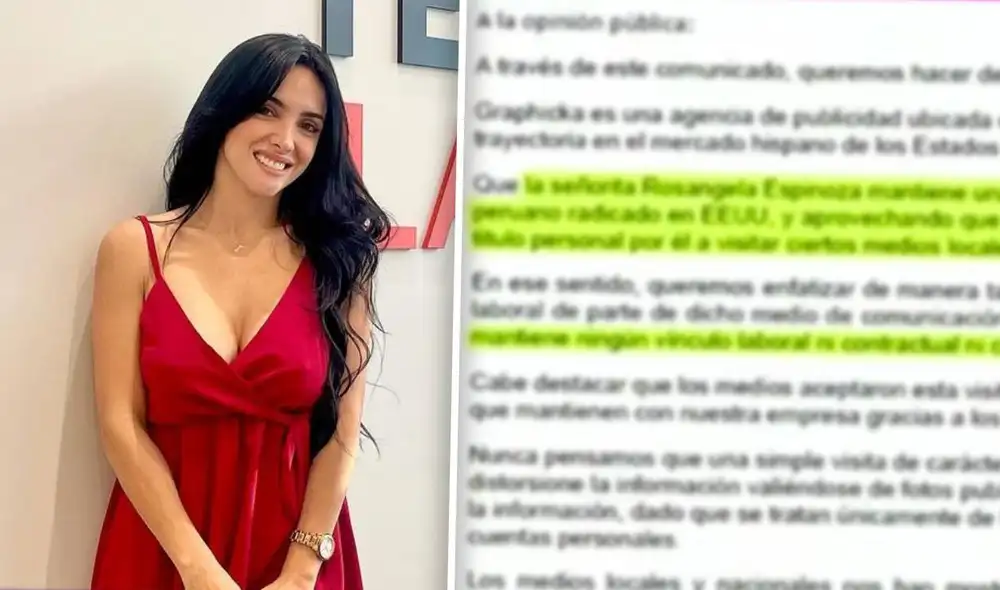 "Fue invitada a título personal a visitar ciertos medios locales", se lee en el comunicado de Telemundo sobre Rosángela Espinoza. Foto: composición Instagram/captura ATV