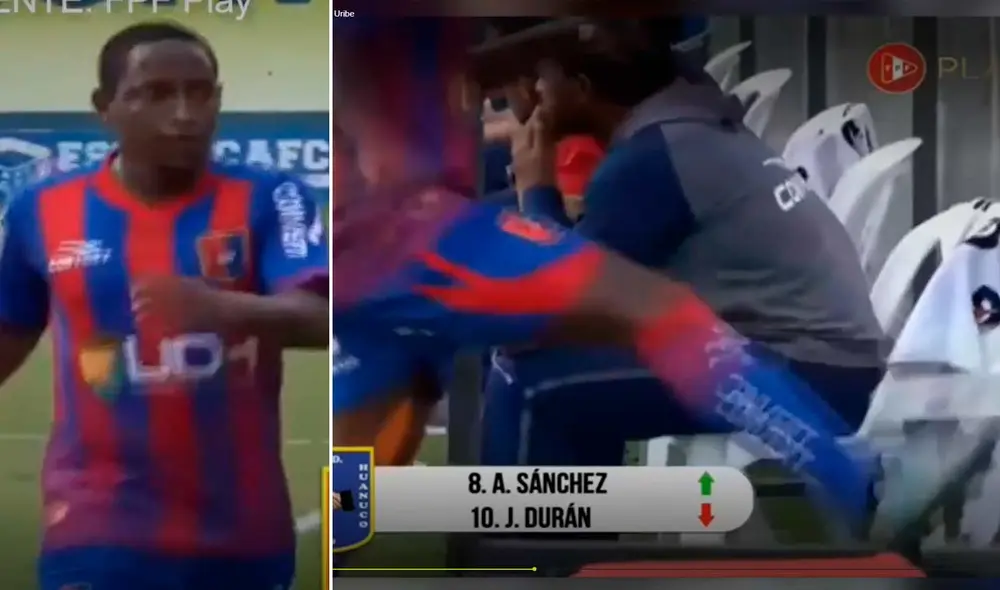 Jack Durán pateó la silla que estaba al lado de Uribe luego de ser cambiado. Foto: captura FPF Play