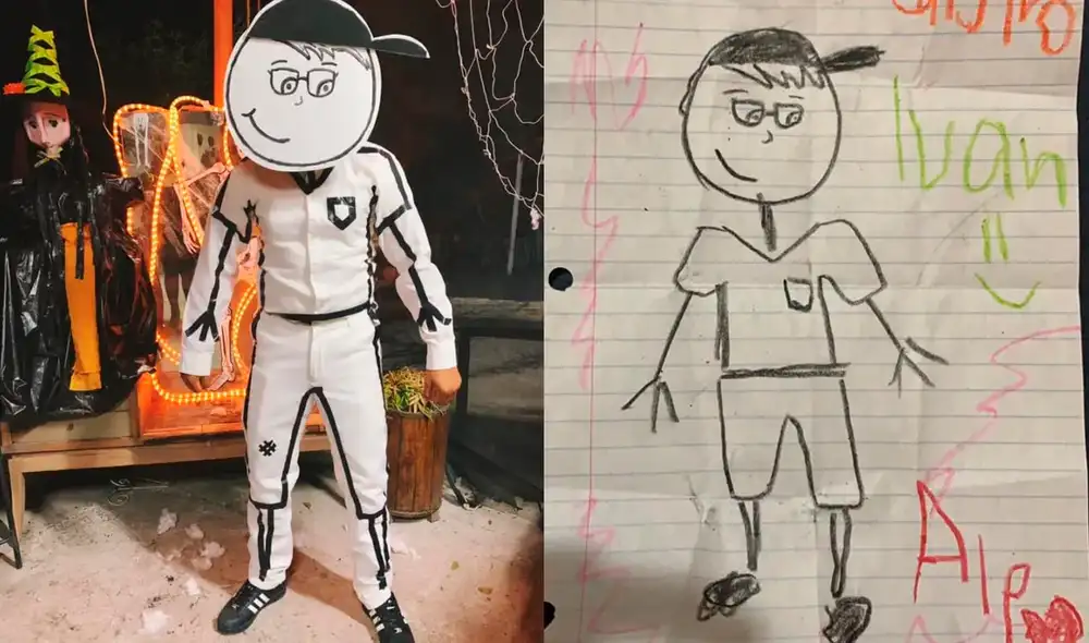 El maestro le rindió un homenaje utilizando un disfraz idéntico al dibujo que le hizo la niña antes de morir. Foto: captura de Facebook