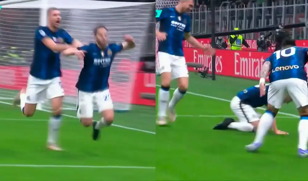 Inter vs. AC Mila: festejo fallido de la Nerazurri. Foto: ESPN