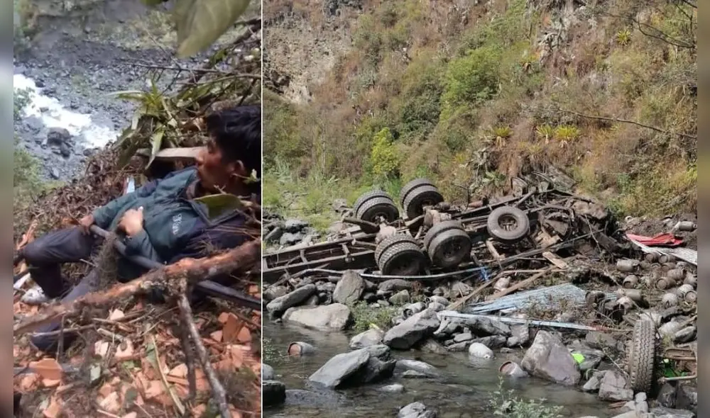 El vehículo quedó destruido, mientras que el chofer fue rescatado por personas de la zona, miembros de Serenazgo y Defensa Civil. Foto: Difusión El vehículo quedó destruido, mientras que el chofer fue rescatado por personas de la zona, miembros de Serenazgo y Defensa Civil. Foto: Difusión