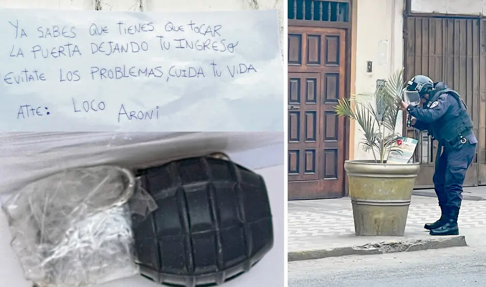 Una granada, balas y una advertencia fue lo que dejaron en el negocio del boxeador Jonathan Maicelo, quien también es empresario. La amenaza es muy seria. Foto: Composición LR / difusión