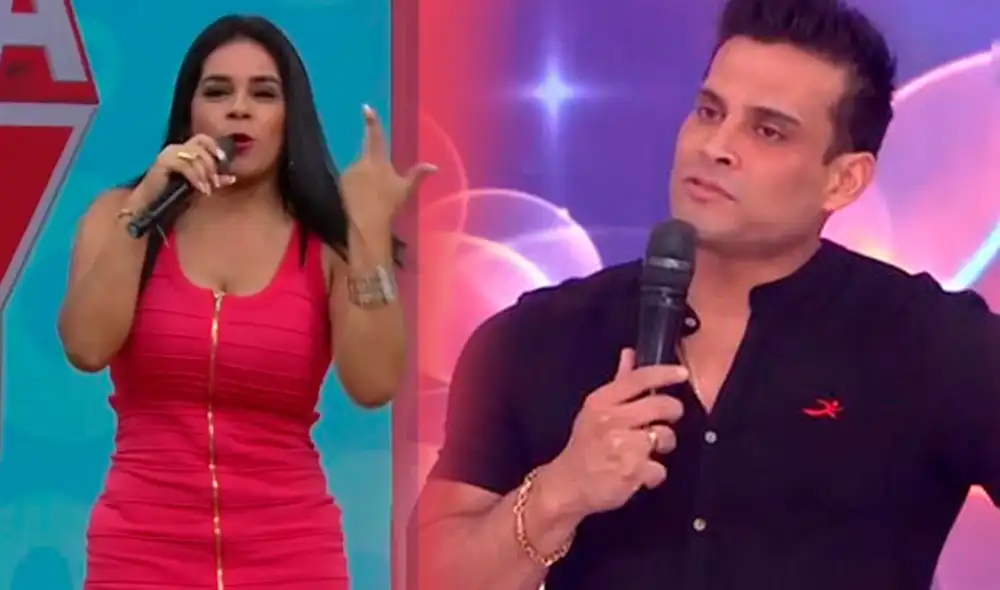 La cantante le recordó a Christian Domínguez las declaraciones que hizo cuando se vieron en el set días atrás. Foto: captura/América TV La cantante le recordó a Christian Domínguez las declaraciones que hizo cuando se vieron en el set días atrás. Foto: captura/América TV