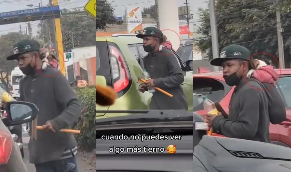 El ambulante se encontraba limpiando los autos en una calle de La Molina. Foto: captura de TikTok