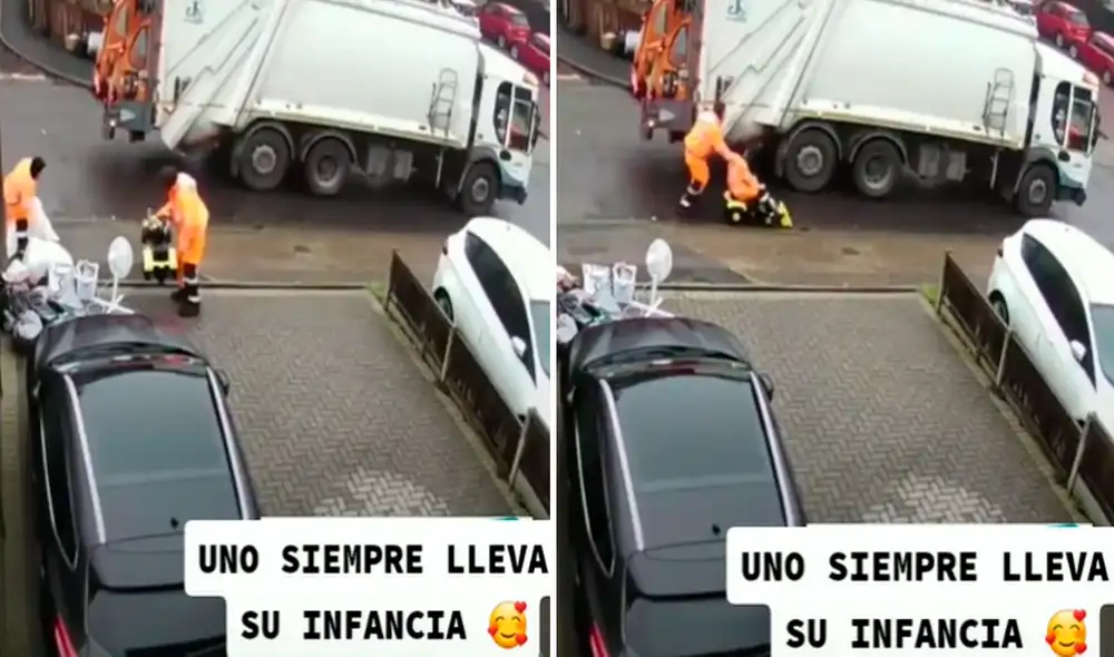 Los hombres no resistieron a subirse al camión y pasear como si fueran dos infantes. Foto: captura de TikTok