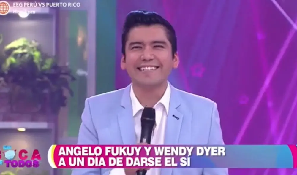 Angelo Fukuy entusiasmado porque el 11 de noviembre se casará con Wendy Dyer. Foto: captura de América TV
