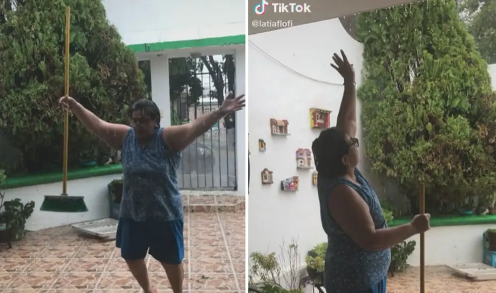 Mientras aseaba, recordó una de sus canciones preferidas: “La gata bajo la lluvia”, interpretada por Rocío Dúrcal.  Foto: captura de TikTok