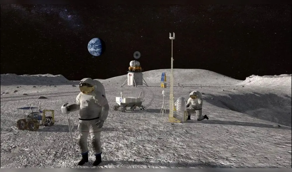 Representación artística de un campo base en la superficie de la Luna. Foto: NASA