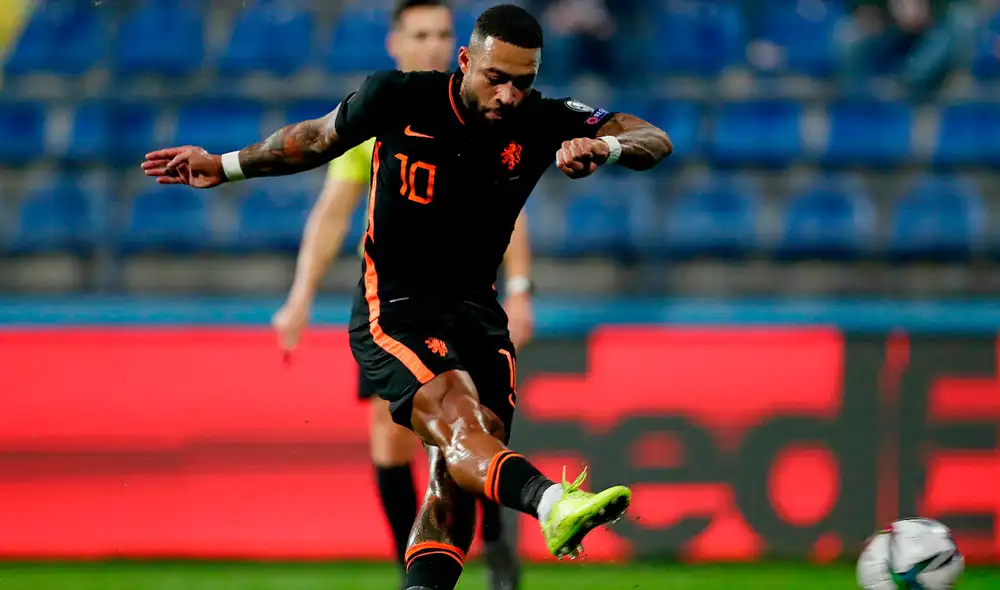 Países Bajos vs. Montenegro: Memphis Depay anotó de penal el primer tanto del encuentro. Foto: @OnsOrange/Twitter Países Bajos vs. Montenegro: Memphis Depay anotó de penal el primer tanto del encuentro. Foto: @OnsOrange/Twitter