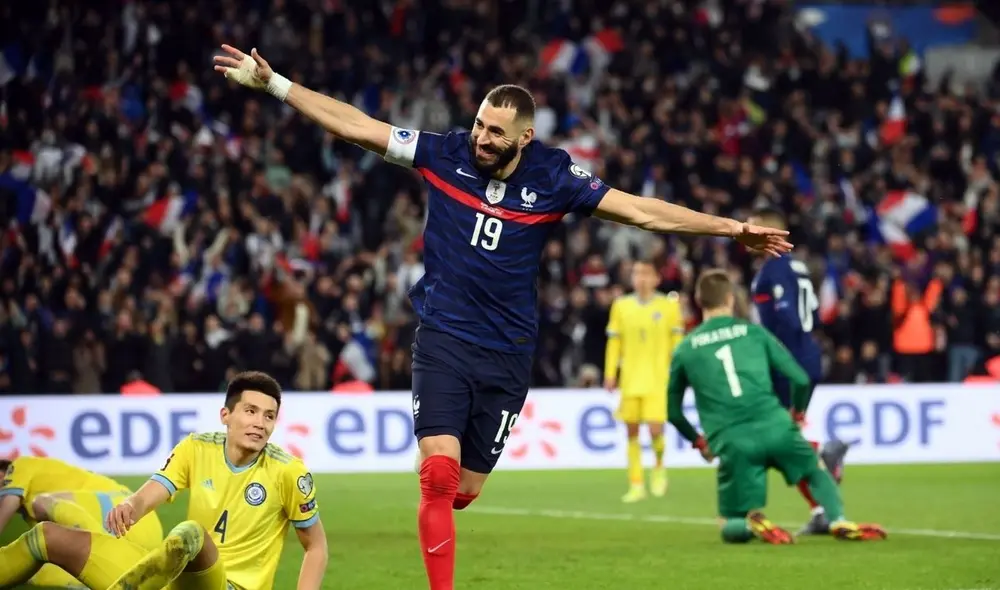Benzema anotó un doblete para la victoria parcial 5-0 ante Kazajistán. Foto: EFE.
