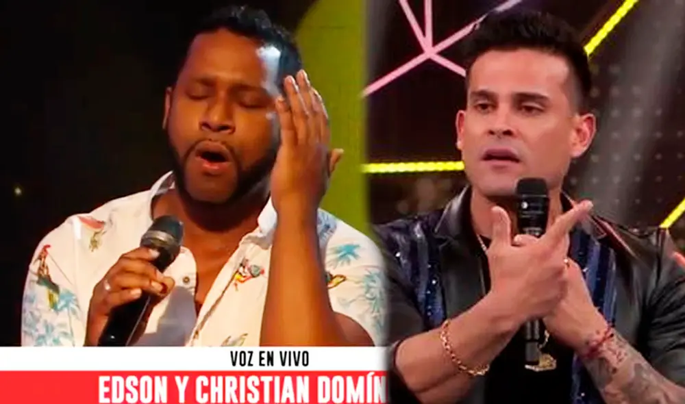 Edson Dávila y Christian Domínguez compitieron en un duelo de canto. Foto: capturas América TV Edson Dávila y Christian Domínguez compitieron en un duelo de canto. Foto: capturas América TV