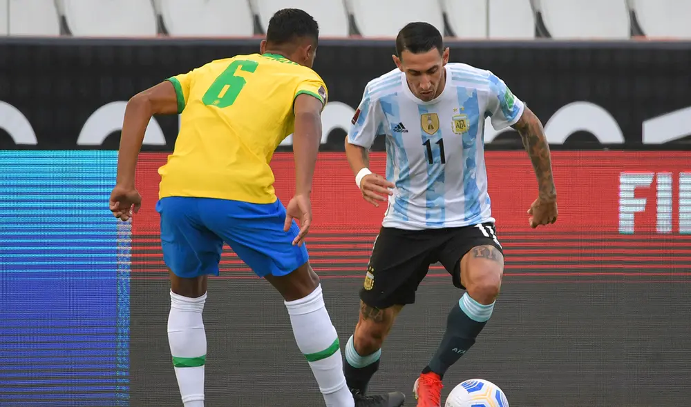 Argentina y Brasil se enfrentan en San Juan por la fecha 14 de las Eliminatorias Qatar 2022. Foto: AFP