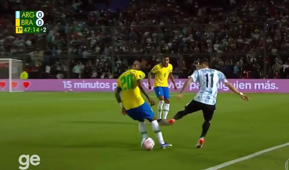 Gran jugada de Di Maria ante Vinicius. Foto: captura Globo.
