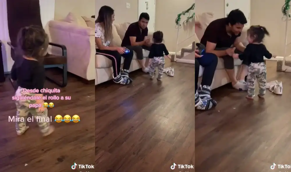 La pequeña asombró a su familia y a los cibernautas por el baile que realizó junto a su padre. Foto: captura de TikTok La pequeña asombró a su familia y a los cibernautas por el baile que realizó junto a su padre. Foto: captura de TikTok