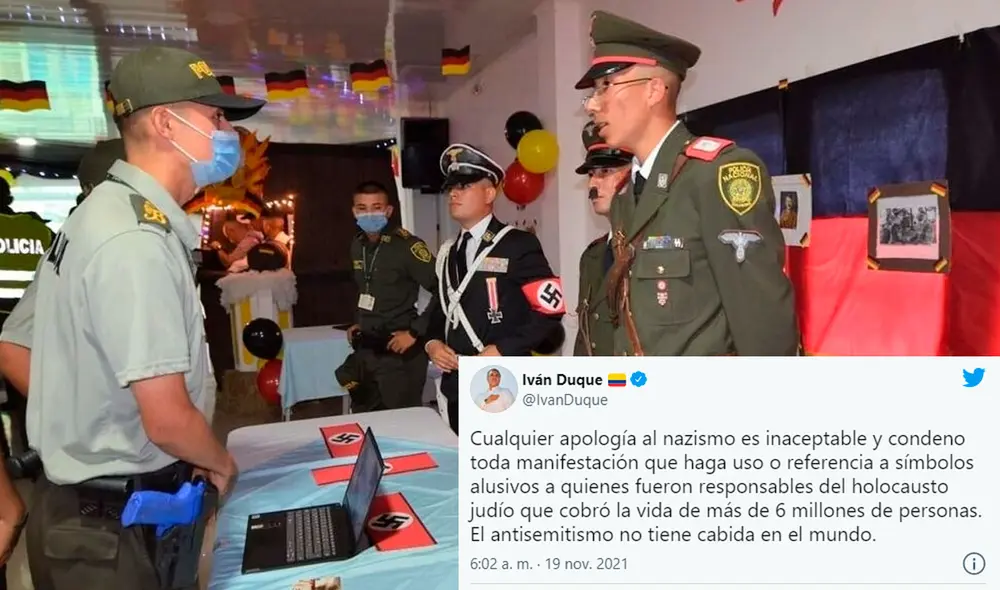 Policías colombianos con trajes que emulan a los de la Gestapo en una actividad de la Escuela de Policía Simón Bolivar en Tuluá, Valle del Cauca, Colombia. Foto: Policía Nacional de Colombia / Video: Noticias Caracol