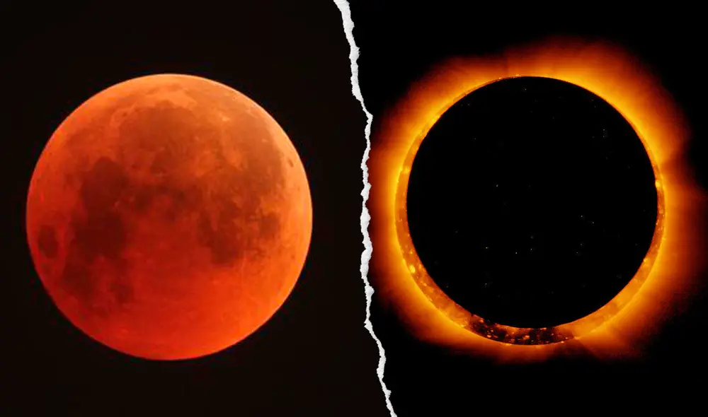 El eclipse lunar de este 19 de noviembre dejó buenas sensaciones en los observadores que ahora quieren enterarse cuándo se repetirá la experiencia. A la derecha, un eclipse solar. Foto: composición LR / NASA