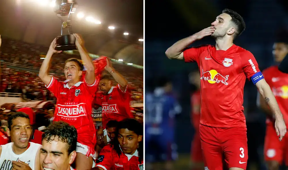Cienciano celebrando su trofeo en 2003. RB Brangantino espera hacer lo mismo este sábado. Foto: composición: Andina/ Red Bull Bragantino
