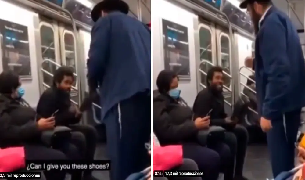 El gesto de un rabino en el metro de Nueva York con una persona que viajaba descalza ha conmovido en redes sociales. Foto: captura de Facebook