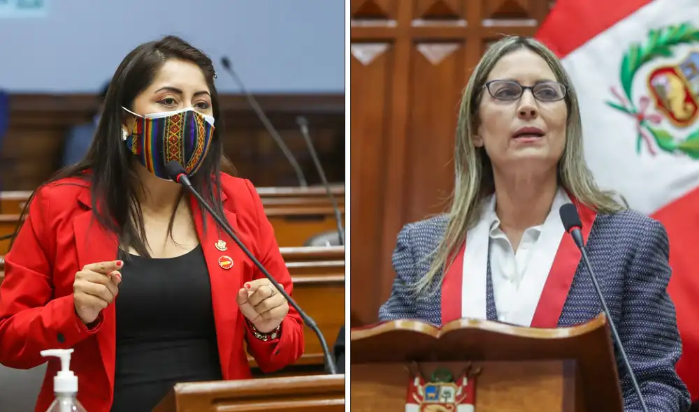 Congresista Kelly Portalatino exige a la titular del Parlamento, María del Carmen Alva, que marque distancia de la moción de vacancia. Fotos: Congreso / Composición La República Congresista Kelly Portalatino exige a la titular del Parlamento, María del Carmen Alva, que marque distancia de la moción de vacancia. Fotos: Congreso / Composición La República
