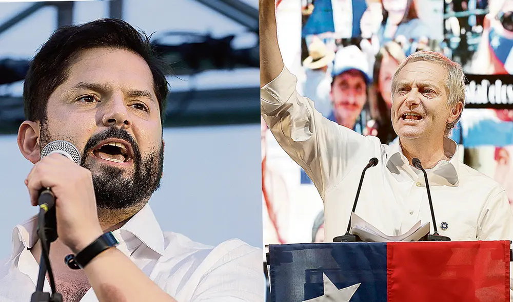Izquierdista. Gabriel Boric tuvo que interrumpir su campaña porque se contagió de COVID. José Antonio Kast es un ultraderechista que ahora encabeza las encuestas para la primera vuelta. Foto: EFE / composición LR