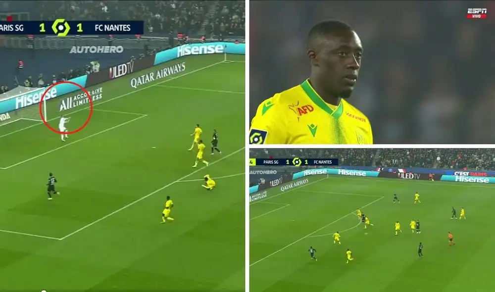 Autogol del Nantes tras pase de Messi. Foto: captura de ESPN Autogol del Nantes tras pase de Messi. Foto: captura de ESPN