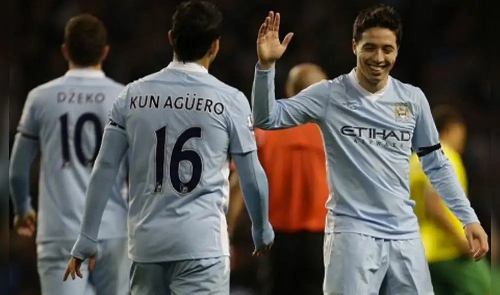 Sergio 'Kun' Agüero y Samir Nasri ganaron la Premier League en el 2012 con el Manchester City. Foto: AFP