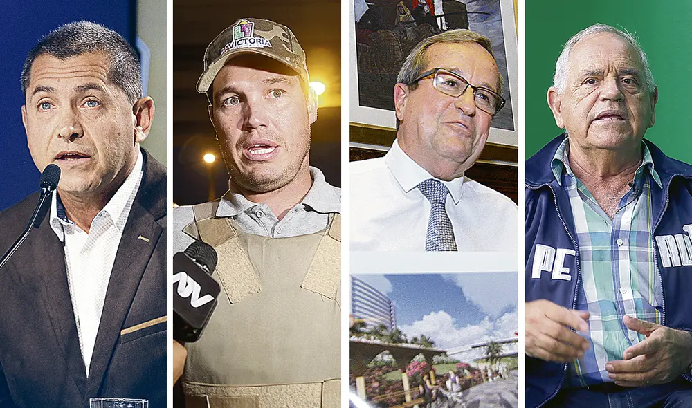 Candidatos. De izquierda a derecha Jean Pierre Combe (AP), George Forsyth (Somos Perú), Luis Molina (Avanza País) y Michel Azcueta (JPP). Foto: composición La República Candidatos. De izquierda a derecha Jean Pierre Combe (AP), George Forsyth (Somos Perú), Luis Molina (Avanza País) y Michel Azcueta (JPP). Foto: composición La República
