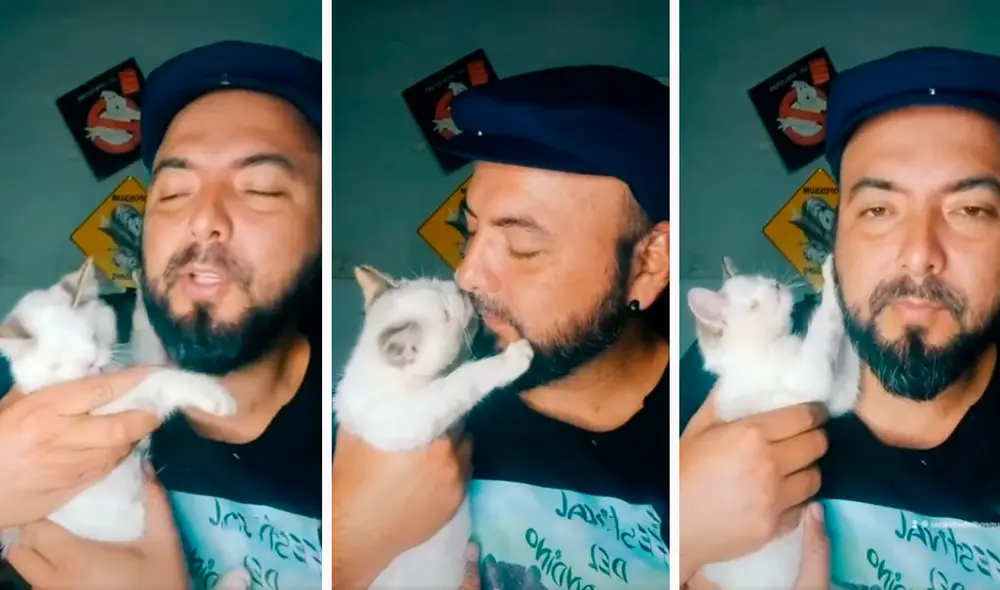 Un hombre encontró a un pequeño felino que presentaba unos problemas en sus ojos y no dudó en encargarse de sus cuidados para darle una mejor vida. Foto: captura de YouTube