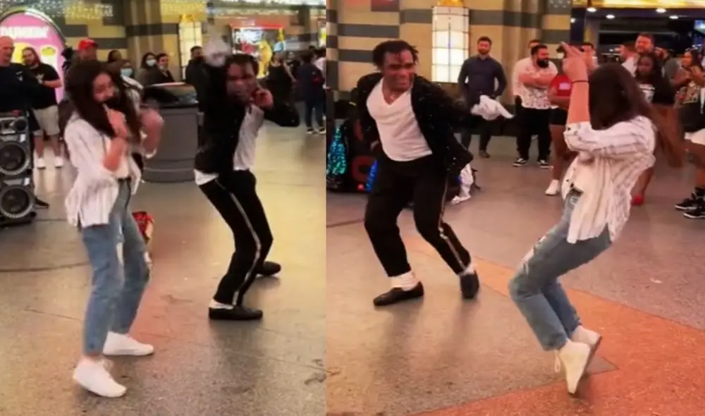 Mujer sorprende con peculiares pasos de baile y se roba el show de artista callejero. Foto: captura de TikTok. Mujer sorprende con peculiares pasos de baile y se roba el show de artista callejero. Foto: captura de TikTok.