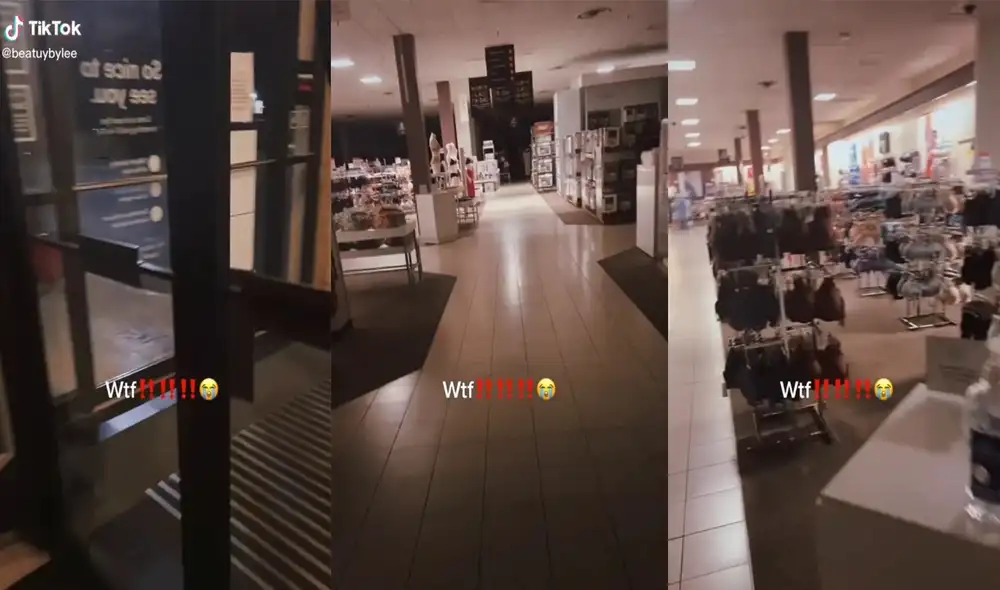 Mujer se queda encerrada en un centro comercial de noche. Foto: captura de TikTok.