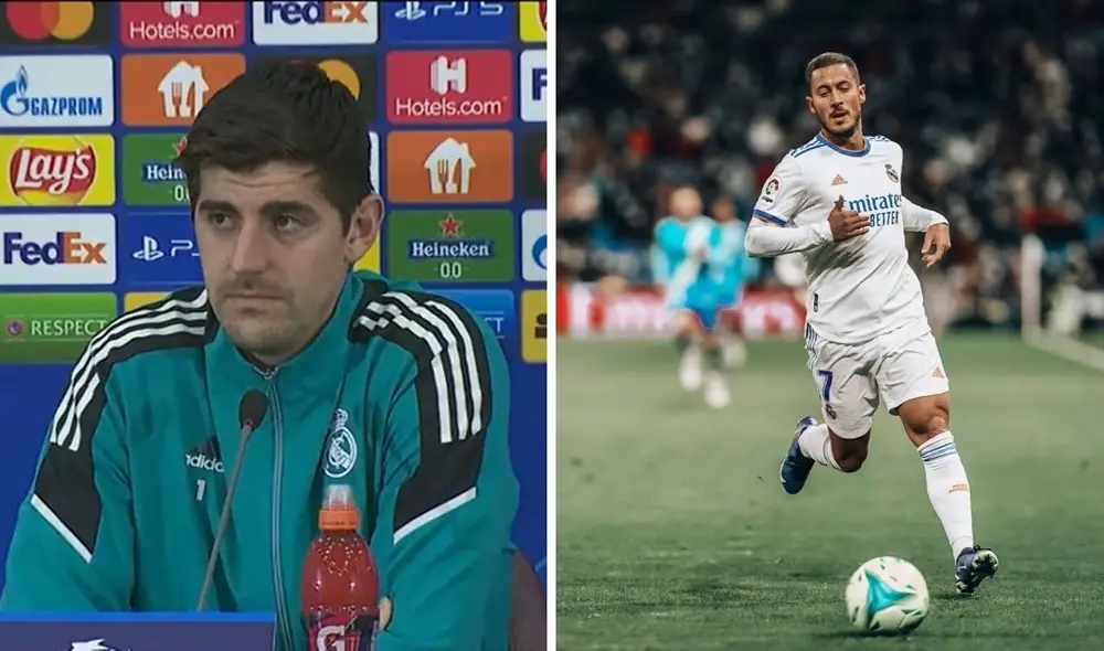 Thibaut Courtois espera que Eden Hazard pronto pueda recuperar su nivel. Foto: composición LR/Real Madrid