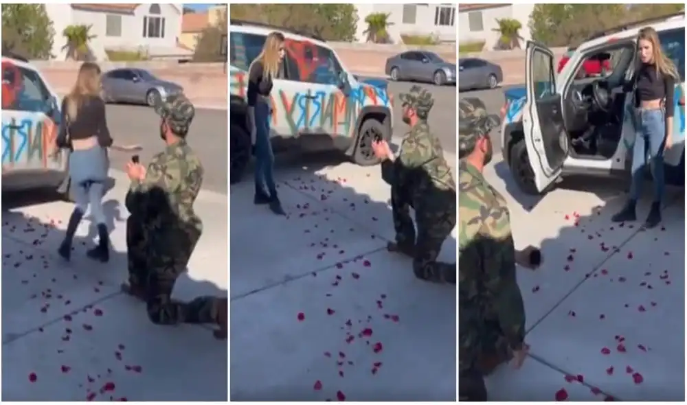 Soldado pinta el auto de su enamorada para pedirle matrimonio, pero es rechazado. Foto: captura de TikTok
