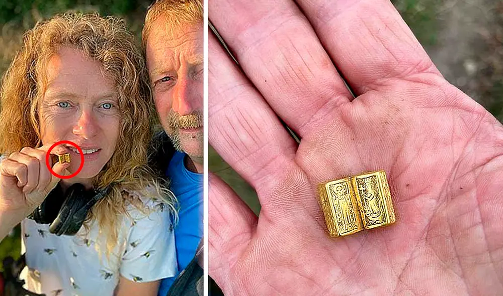 La pequeña biblia de oro ha sido hallada en York por Buffy Bailey. Foto: composición/B. Bailey La pequeña biblia de oro ha sido hallada en York por Buffy Bailey. Foto: composición/B. Bailey