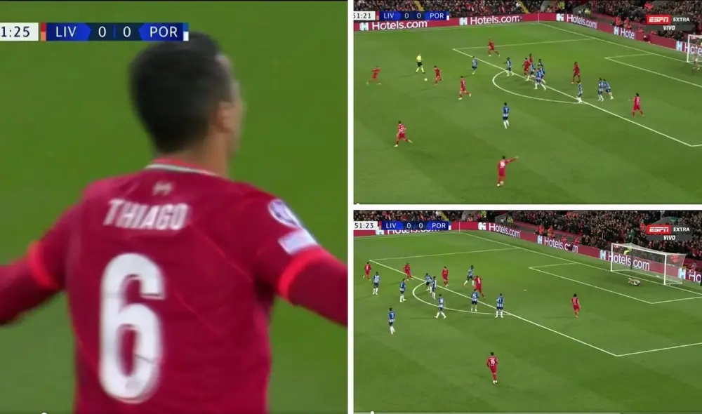 Thiago Alcántara marcó el 1-0 del Liverpool. Foto: captura ESPN.