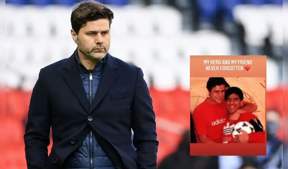 Maradona y Pochettino jugaron juntos en Newell's Old Boys. Fotos: AFP/captura Twiter Mauricio Pochettino