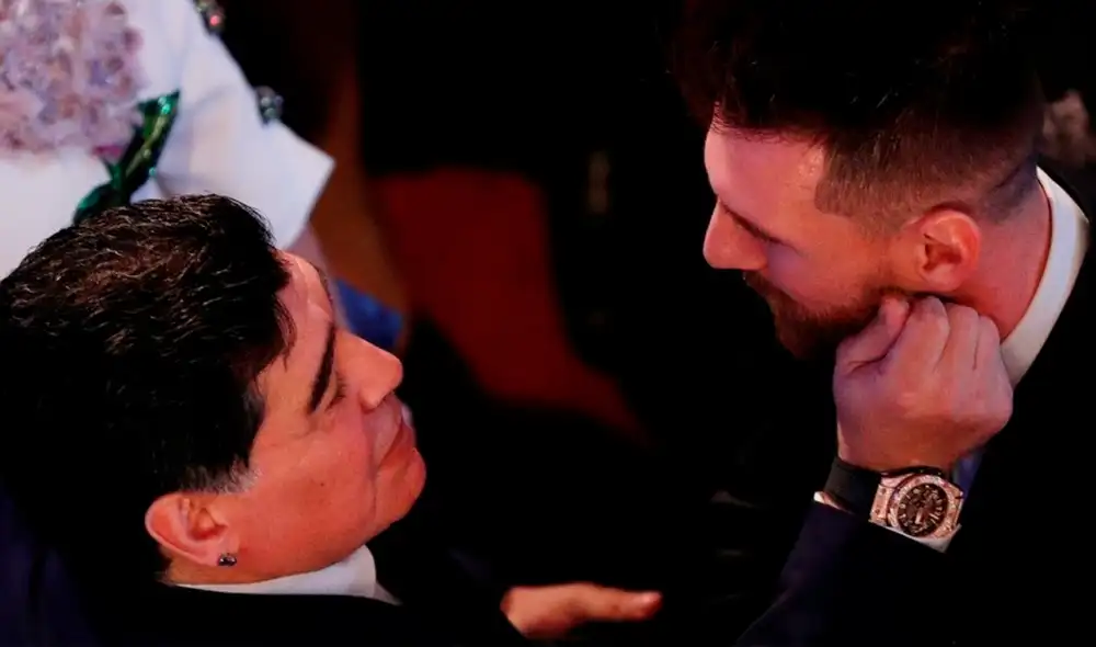 Lionel Messi y un fallecido Maradona, se reencontraron en la premiacion de The Best hace algunos años. Foto: EFE Lionel Messi y un fallecido Maradona, se reencontraron en la premiacion de The Best hace algunos años. Foto: EFE