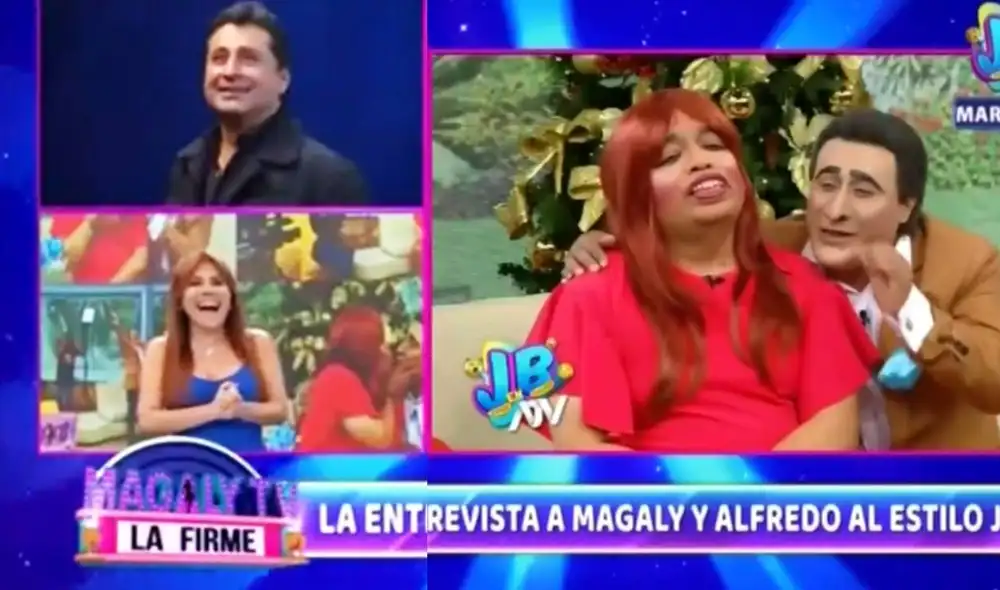 Alfredo Zambrano, esposo de Magaly Medina, mirando a su 'doble' en JB en ATV. Foto: captura de ATV