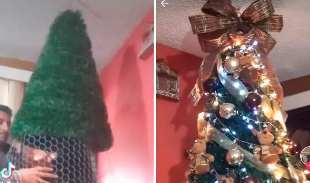 Con gran ingenio se logra armar un árbol sin la necesidad de destruir el bosque y a un bajo precio. Foto: captura de TikTok