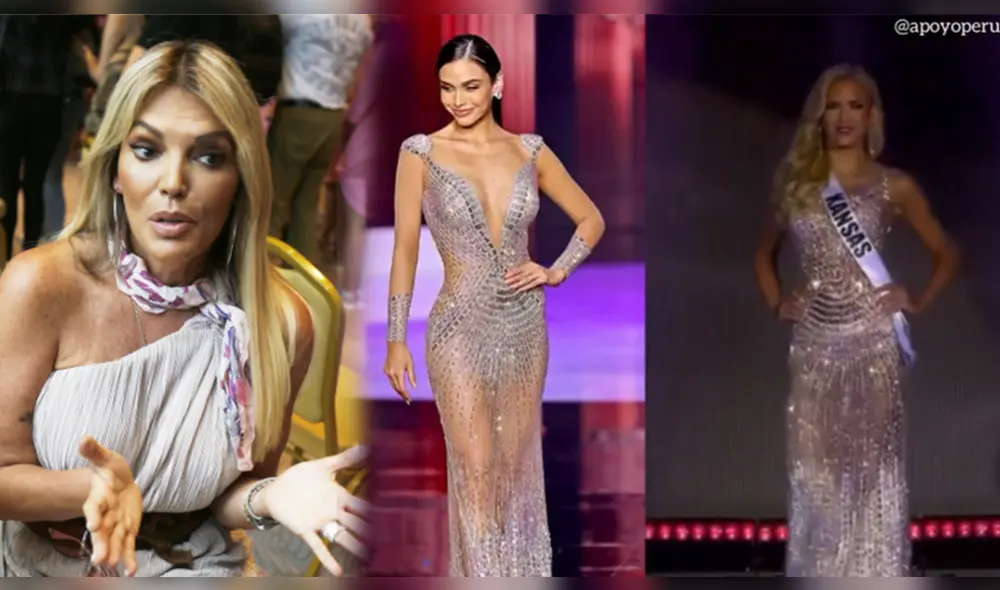 Jessica Newton se muestra indignada con similitudes entre los vestidos de Janick Maceta y Gracie Hunt, ambos diseñados por Maritza Mendoza. Foto: composición/difusión/Apoyo Perú Reinas/Instagram