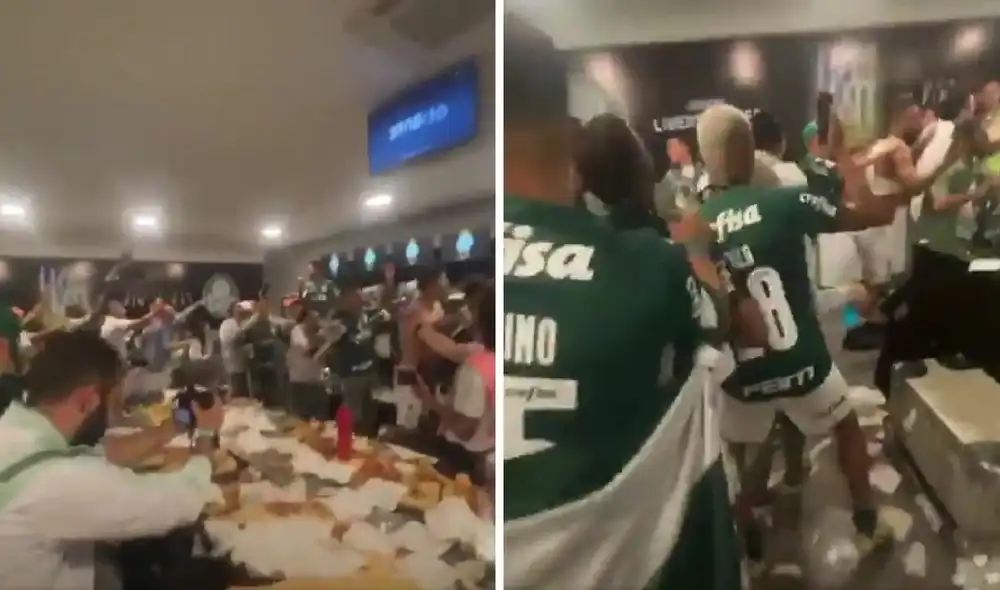 La celebración de Palmeiras en el vestuario. Foto: captura ESPN La celebración de Palmeiras en el vestuario. Foto: captura ESPN