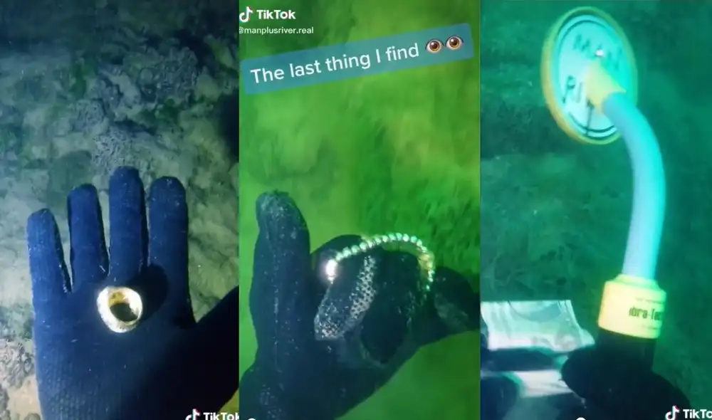 El buceador ha podido encontrar bajo el agua iPhone, relojes, lentes de sol, billetes de dólares, monedas, entre otros objetos. Foto: captura de TikTok El buceador ha podido encontrar bajo el agua iPhone, relojes, lentes de sol, billetes de dólares, monedas, entre otros objetos. Foto: captura de TikTok