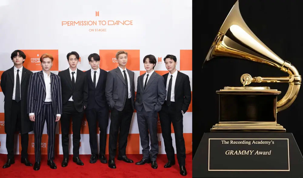 BTS conversó con la prensa en la conferencia de Permission to dance on stage en Los Ángeles sobre su nominación a los Grammy 2022. Foto: composición La República/BIGHIT/Grammys