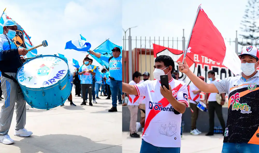 Ambas hinchadas se juntaron a bailar. Fuente: Composición Copa Perú
