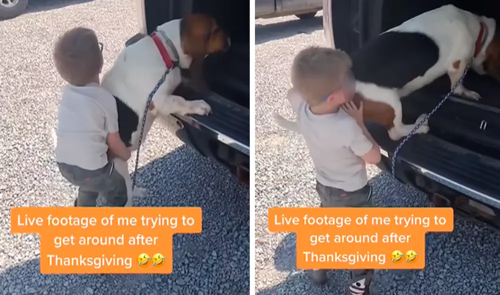 El pequeño niño no dudó en ayudar a su inseparable amigo para ir juntos de paseo en el carro de papá. Foto: captura de Facebook El pequeño niño no dudó en ayudar a su inseparable amigo para ir juntos de paseo en el carro de papá. Foto: captura de Facebook