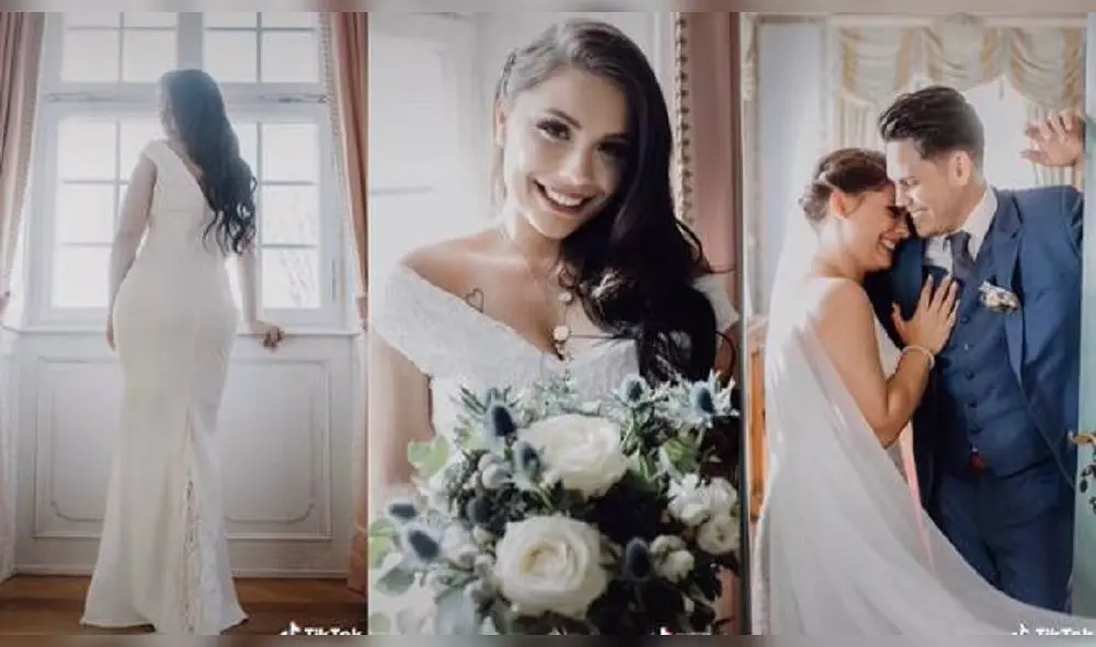 La mujer posa para las cámaras con instantáneas que se asemejan a las revistas de bodas. Foto: Capturas de Tik Tok
