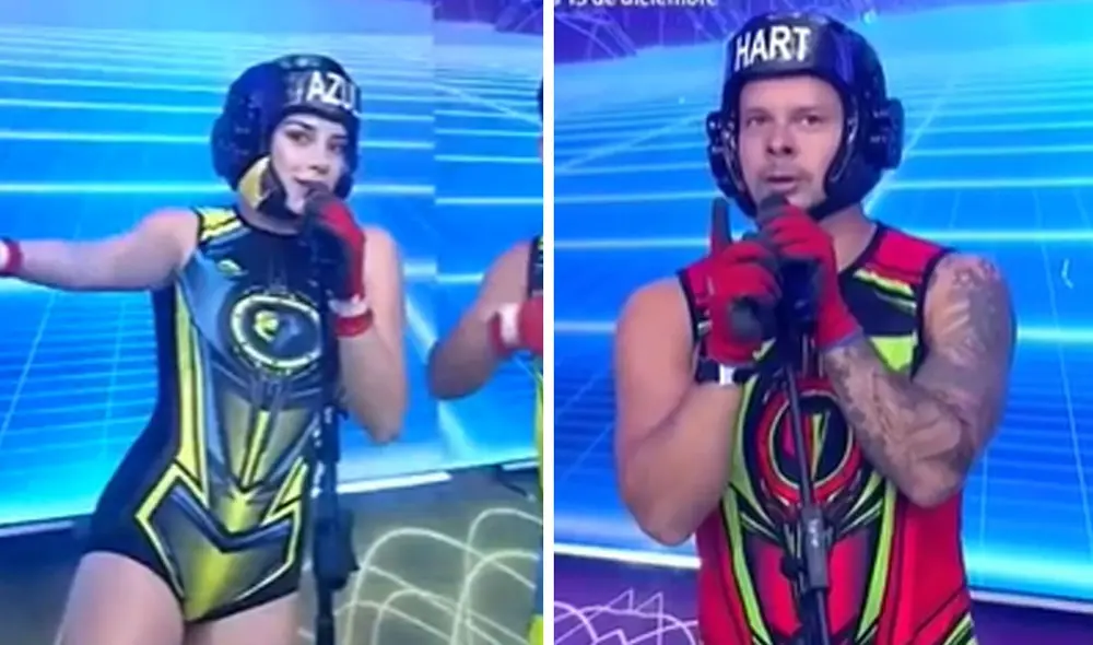 Luego del intercambio, Mario Hart y Azul se enfrentaron en un reto de resistencia. Foto: captura América TV Luego del intercambio, Mario Hart y Azul se enfrentaron en un reto de resistencia. Foto: captura América TV