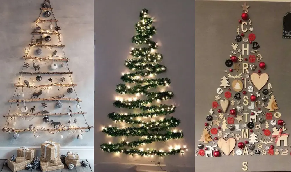 Los árboles de navidad en la pared son fáciles de hacer y ocupan poco espacio. Foto: Composición LR/ AdazioDesing